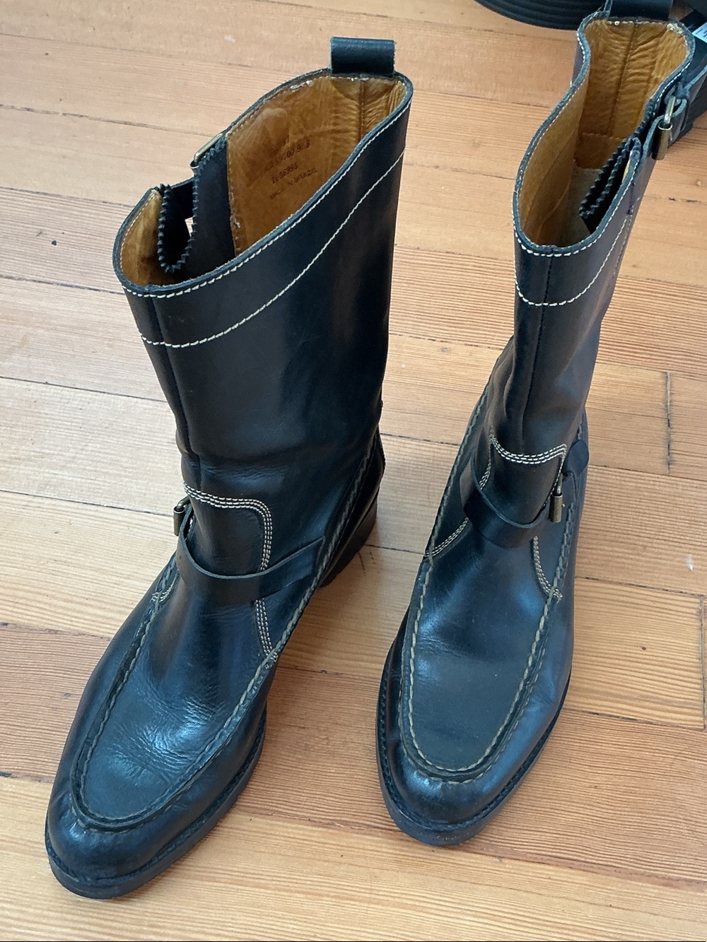 Polo by Ralph Lauren Black Leather Moto Combat Boots - Picture 4 of 11